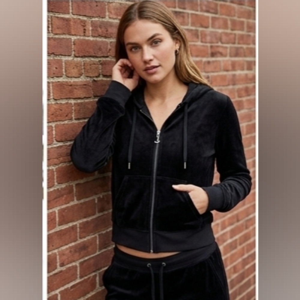 NWT Juicy Couture Black Velour Hoodie | Size Large